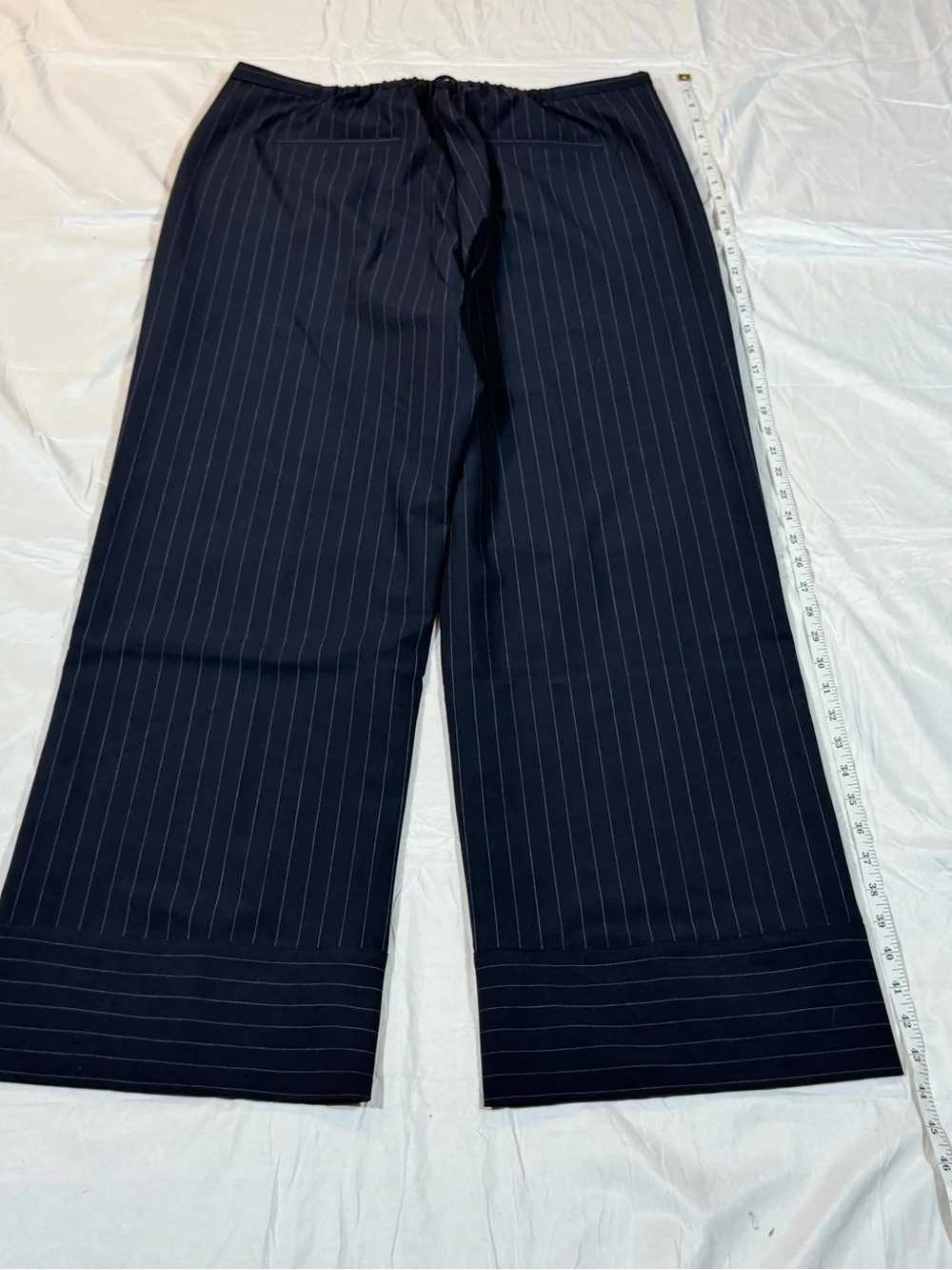 Mango MNG Pinstripe Wide Leg Pants XL NWT Drawstring Elastic Waist Navy Blue